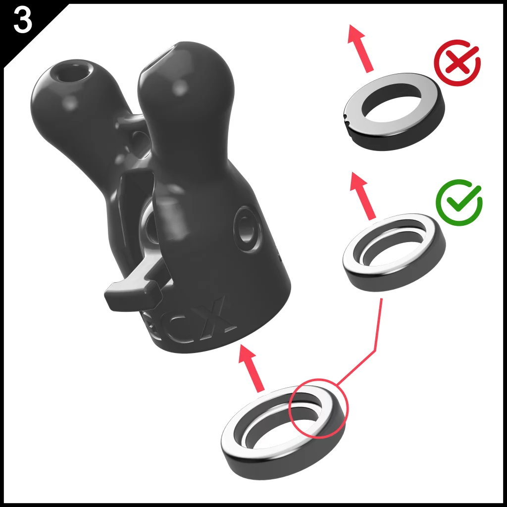 remplacer le joint d'un GC-POP-R étape 3 : placer le nouveau joint en faisant attention au sens, le coté nervuré vers l'intérieur du bouchon et le coté plat du joint en dessous vers l'extérieur du bouchon